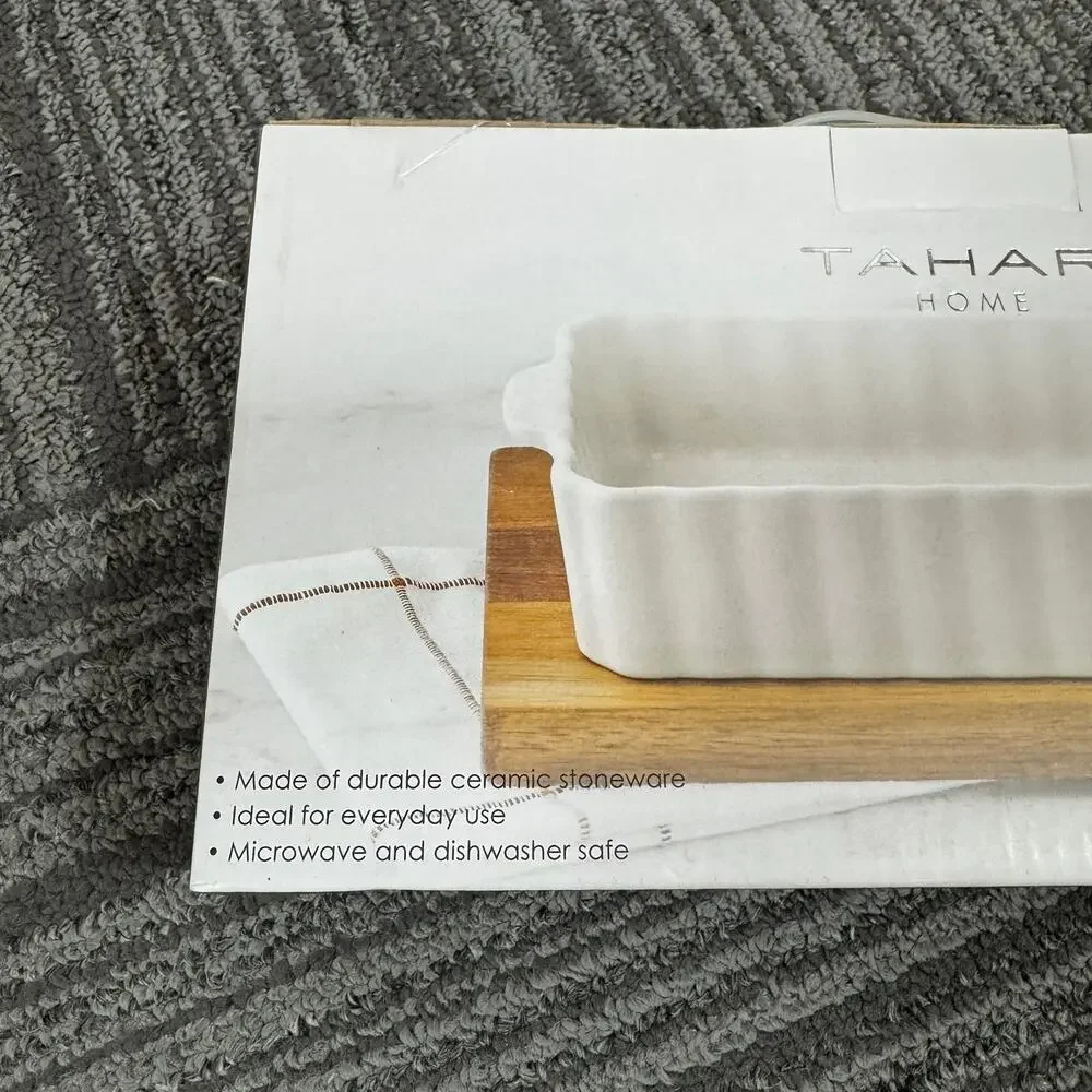 Tahari Home Ceramic Casserole Dish – 10.5” x 5.3” x 2.17” – White Stoneware